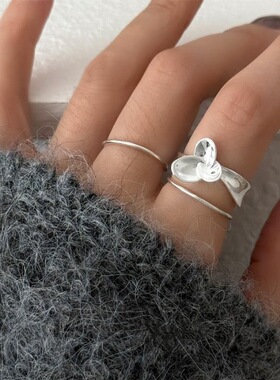 甜酷风三角梅戒指女个性时尚设计感小叶子S925镀银开口指环食指戒