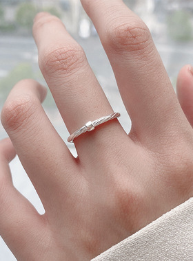 简约叠戴细圈方块戒指女麻花时尚个性创意S925镀银开口指环食指戒