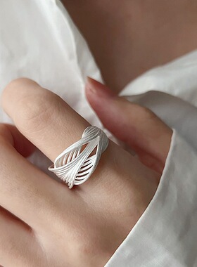 磨砂雾面不规则线条戒指女简约时尚气质S925镀银开口指环食指戒潮