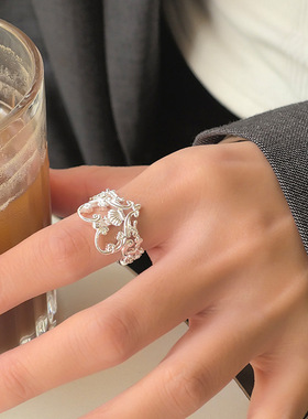 甜美镂空花纹爱心戒指女精致优雅水滴贝壳开口指环轻奢个性食指戒