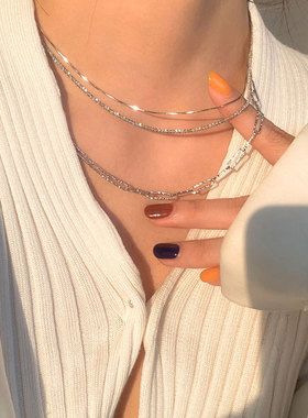 韩国S925镀银璀璨星河项链女闪满天星锁骨链高级感蛇骨链时尚颈链
