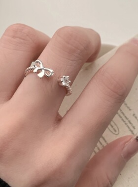 甜美蝴蝶结开口镀银食指戒指