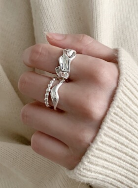 甜酷褶皱镀银开口食指戒指女