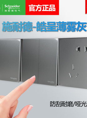 施耐德开关插座皓呈系列灰色四孔家用带USB一开5五孔86型面板多控
