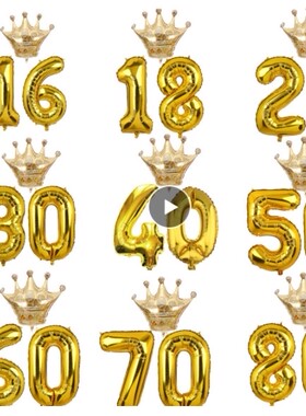 ins32寸金色铝膜数字72x76厘米皇冠生日套装派对装饰布置气球