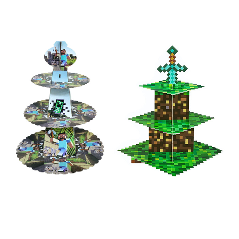 新款我的世界Minecraft 生日派对蛋糕架一次性甜品架布置摆台图片