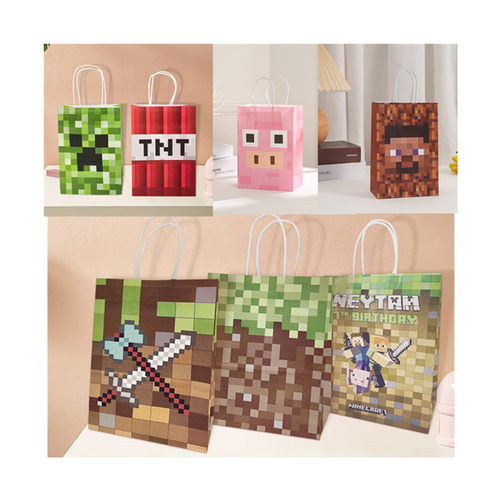 我的世界牛皮纸礼品袋像素游戏派对糖果袋批发跨境纸袋节日礼物袋