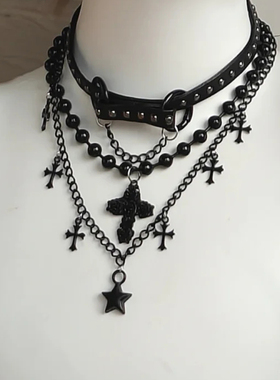 黑色十字架项链亚文化配饰项圈女