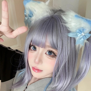 圣诞节发饰蓝色蕾姆cos猫耳发夹女款装扮毛绒lolita甜系头饰漫展