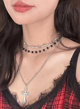 十字架项链叠戴银色bm挂件配饰