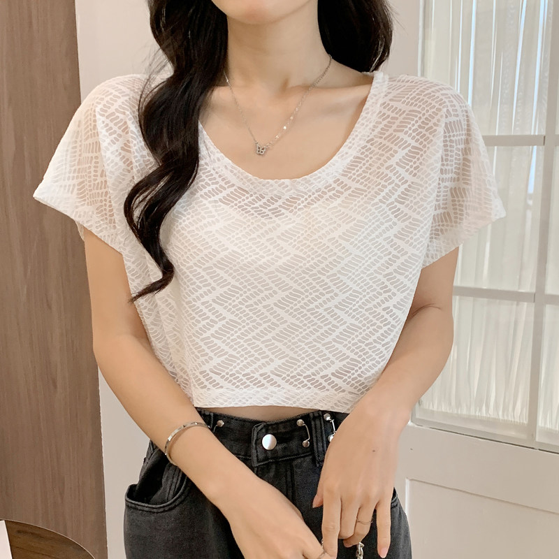 防晒镂空小罩衫短款蕾丝上衣吊带裙外搭短袖叠穿小披肩女夏薄套头
