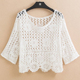 套头针织镂空勾花小外搭纯色百搭蕾丝上衣 短款 波西米亚风罩衫 夏季