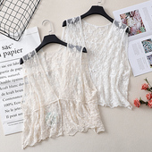 上衣罩衫 无袖 透视外搭宽松马甲薄款 蕾丝网纱背心女夏外穿2026新款