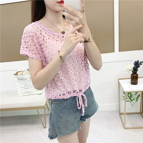 夏季新款镂空棉网抽绳短款女泳衣