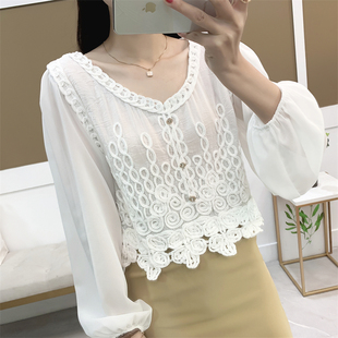 孤品 设计感小众短款 超仙镂空蕾丝衫 小衫 上衣服 女减龄漂亮时尚