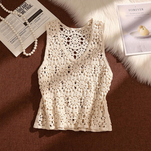 波西米亚风短袖V领女2025高级感夏季宽松大码胖m叠穿马甲百搭上衣