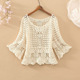 蕾丝镂空网格钩花套头 短款 波西米亚风罩衫 外搭女夏宽松五分喇叭袖