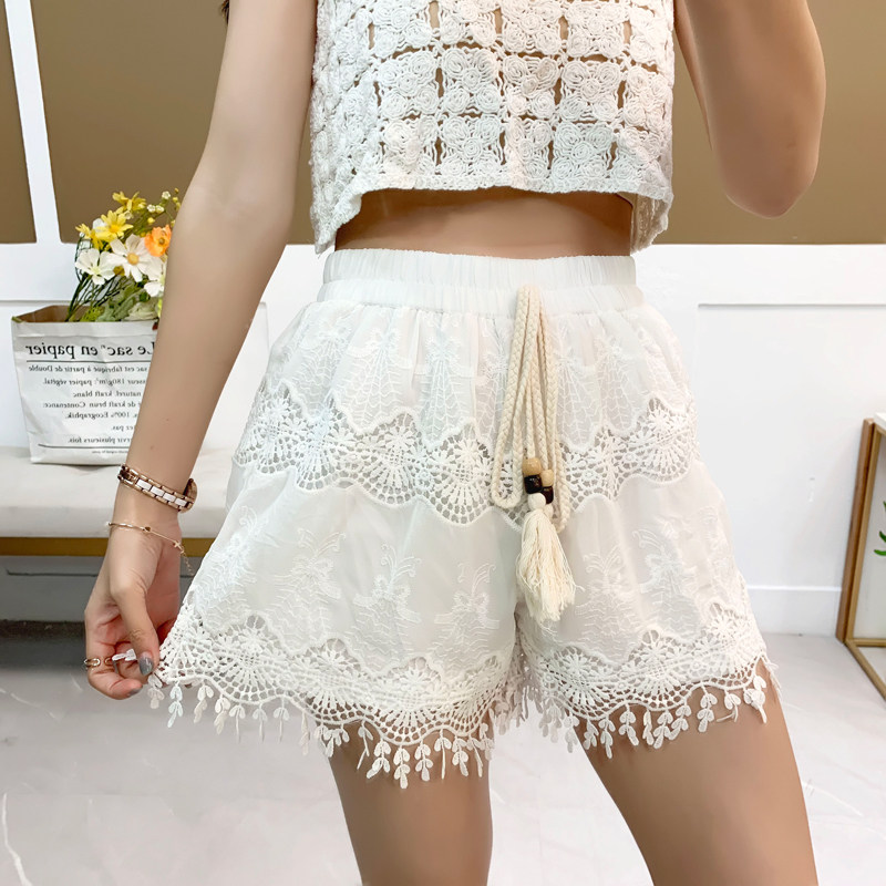 蕾丝安全裤女可外穿短裤防走光纯棉夏白色宽松清新薄款五分打底裤