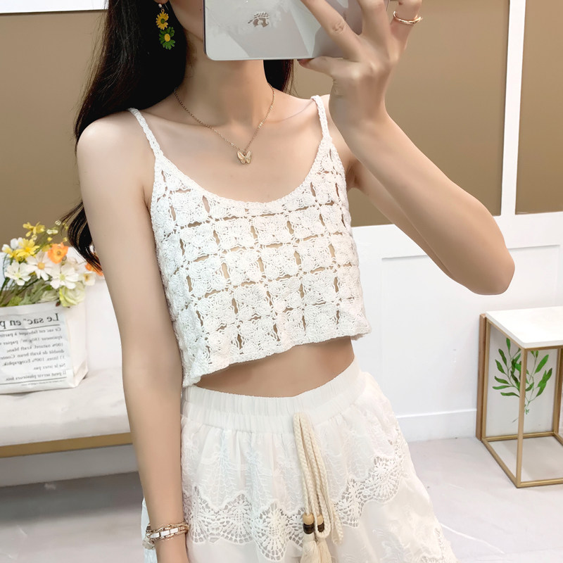 镂空针织吊带女春2025夏季新款港味复古钩花百搭短款背心学生外穿