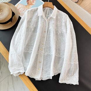 设计感小众空调开衫 法式 薄款 女夏季 上衣 镂空钩花针织刺绣防晒衬衫