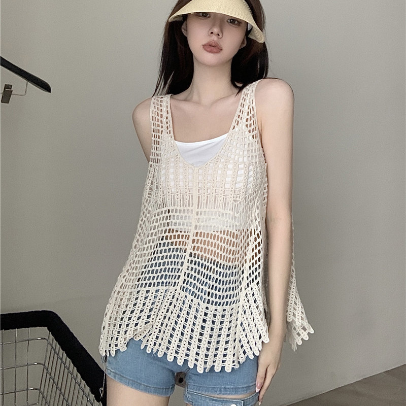 美式甜辣减龄钩花镂空针织马甲背心女夏外穿宽松无袖空调罩衫上衣,女装/女士精品,背心吊带,淘宝优惠券,粉丝福利购,淘宝优惠卷