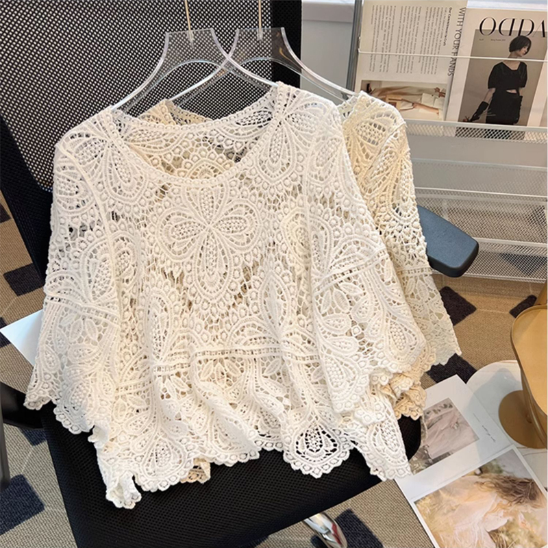 2025夏季新款圆领蕾丝镂空钩花衫