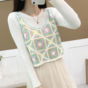 无袖 2026韩版 蕾丝刺绣镂空针织背心吊带女短款 春夏外搭潮 孤品