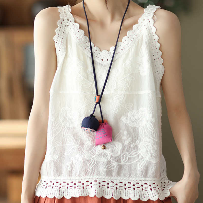 夏季短款小心机花边背心女棉质