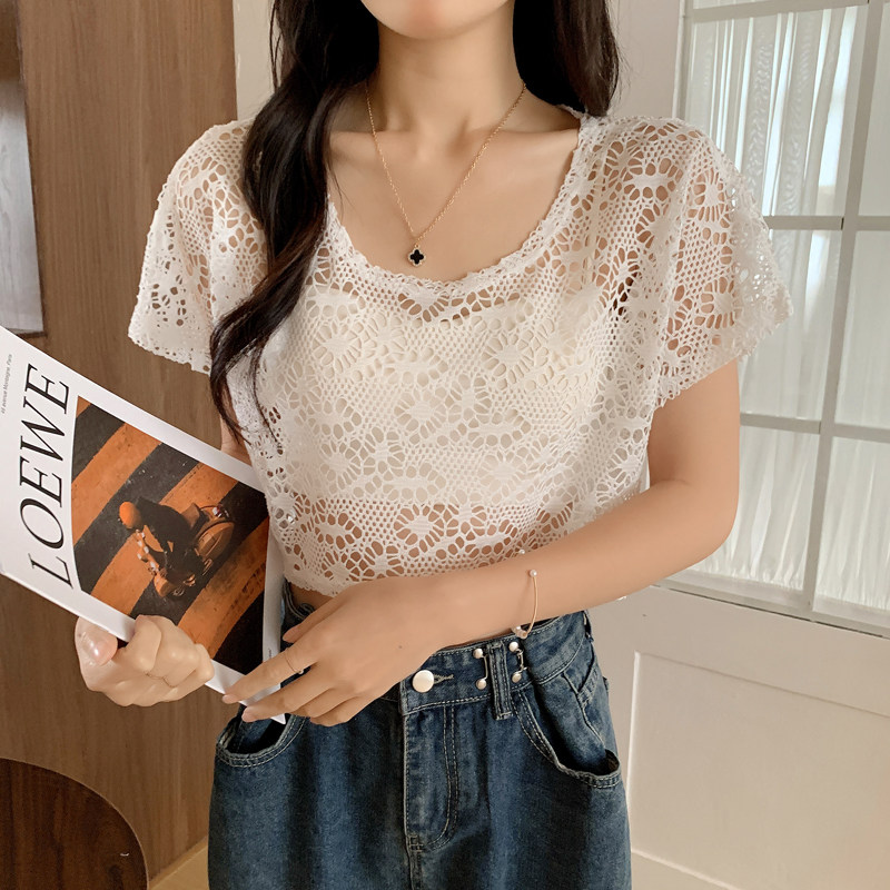 夏季吊带裙外搭罩衫镂空披肩女透气薄款防晒镂空小衫百搭蕾丝上衣
