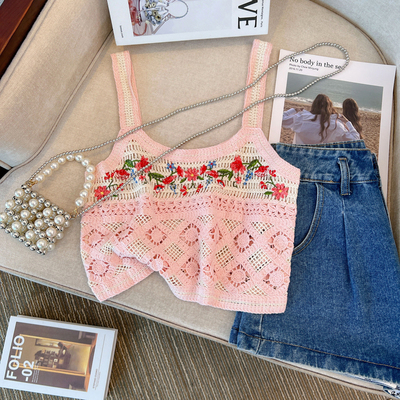 针织勾花镂空外穿小吊带背心