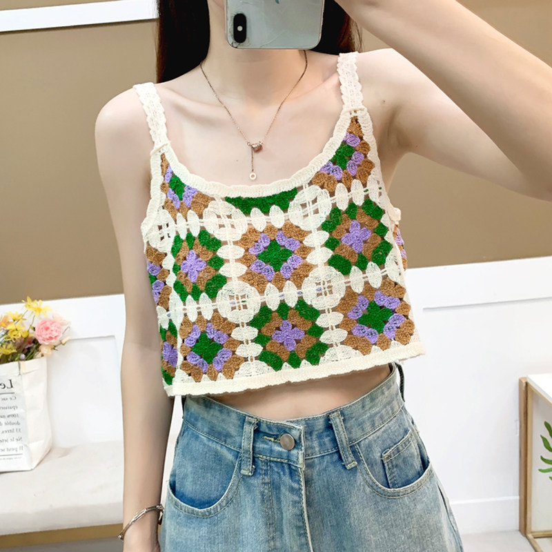2026夏季复古民族风针织钩花镂空吊带宽松马甲百搭外穿背心上衣女