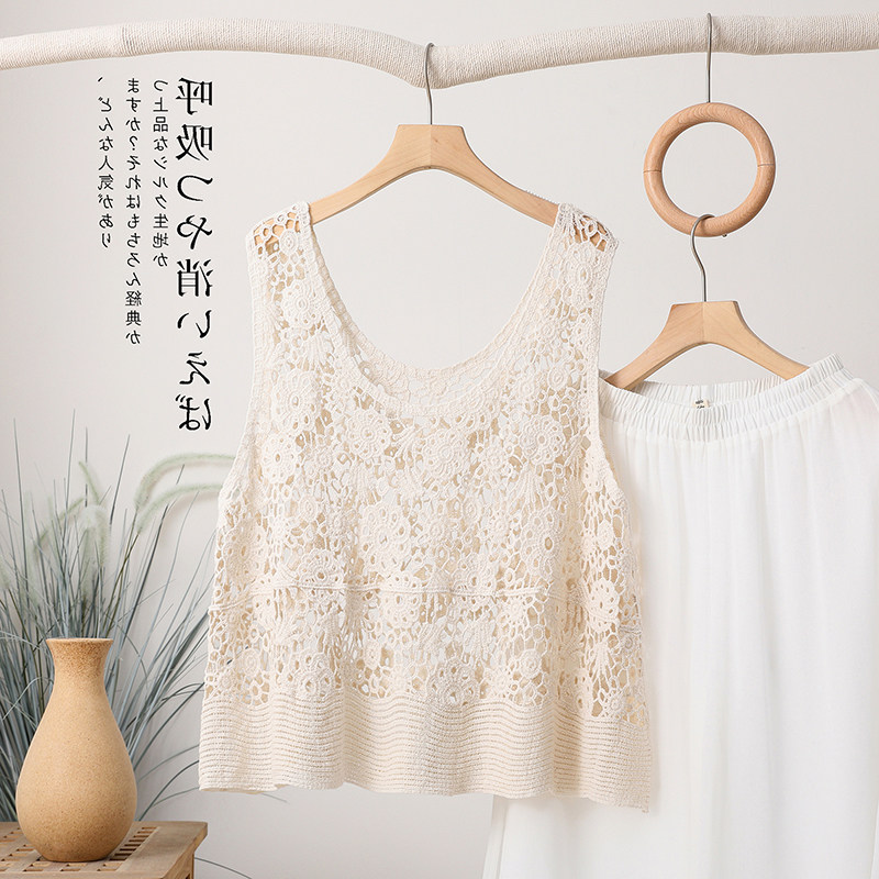 新款纯色勾花镂空背心马甲内搭2025夏季甜美圆领无袖吊带叠穿马夹