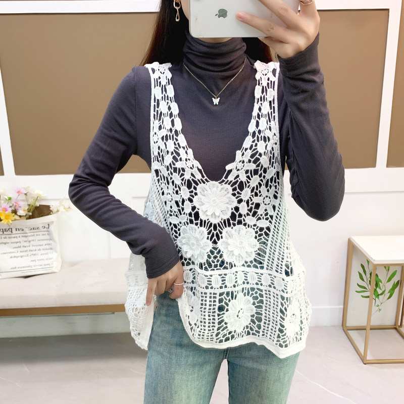 2026春夏镂空女钩花马甲棉蕾丝外搭吊带马夹短款无袖宽松背心上衣