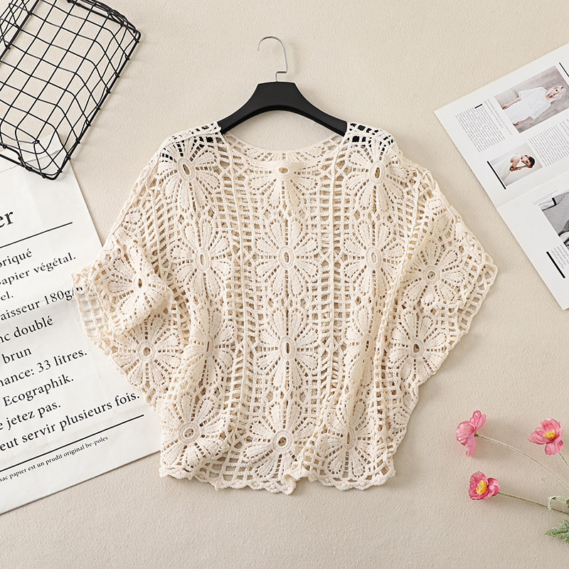 2026新款森系钩花罩衫女夏季透气镂空防晒针织罩衫甜美高级感上衣