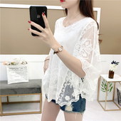 罩衫 2026新款 花边蝙蝠袖 百搭镂空刺绣蕾丝衫 网红沙滩上衣 春夏女装