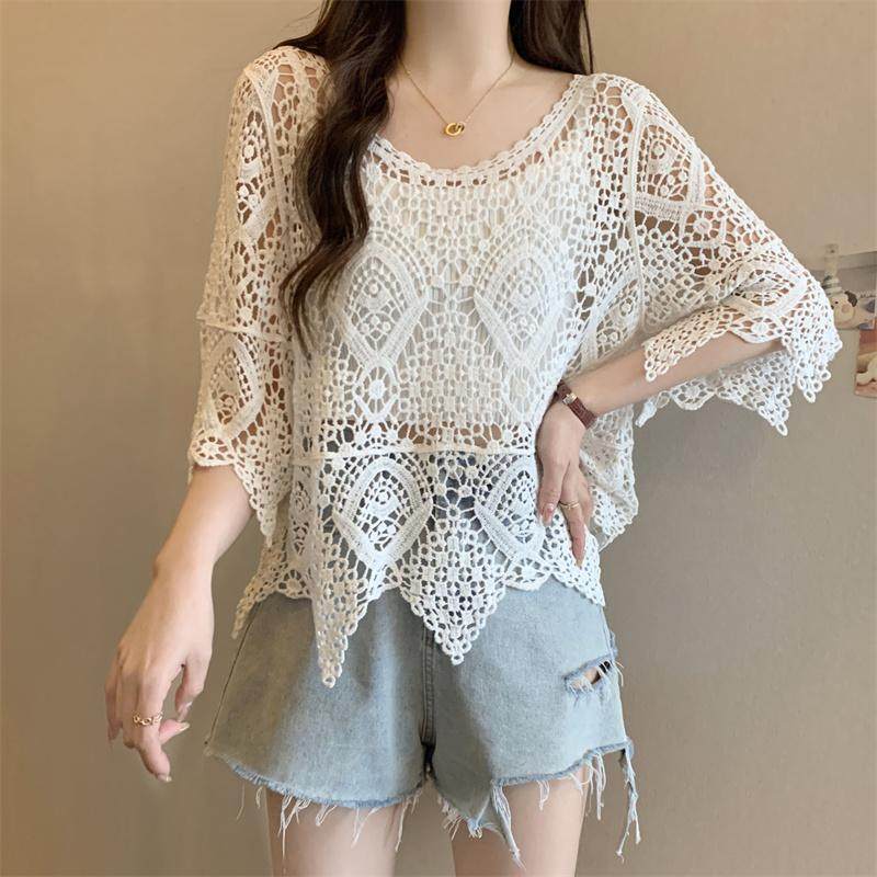 设计感镂空针织衫女夏季新款大码外搭韩版宽松短款防晒上衣罩衫潮