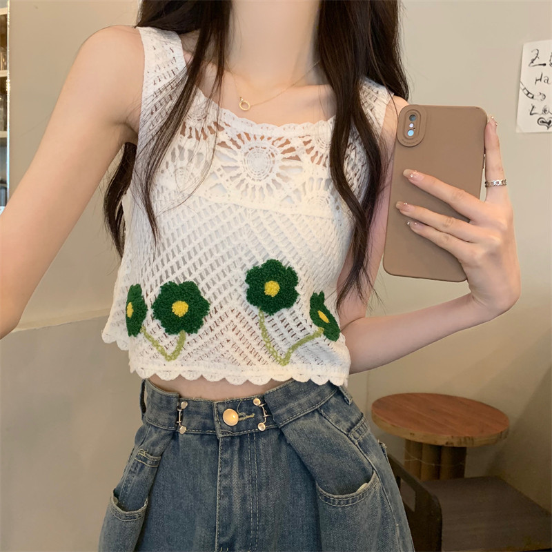 法式甜辣镂空外穿独特别致小吊带背心女夏短款露脐性感无袖上衣服