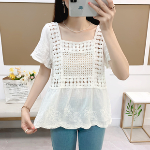 【孤品】夏法式方领刺绣针织吊带背心女外穿内搭宽松无袖短款上衣