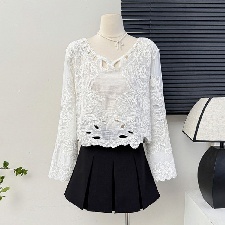 高级感镂空长袖罩衫女秋季时尚气质刺绣百搭小衫独特别致蕾丝上衣