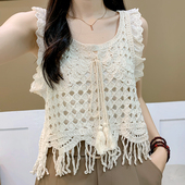 无袖 2025夏季 流苏网格镂空吊带背心女叠穿搭配裙子时尚 背心马甲女