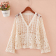 镂空针织上衣V领喇叭袖 小外套 外穿宽松防晒披肩外搭排单扣薄开衫