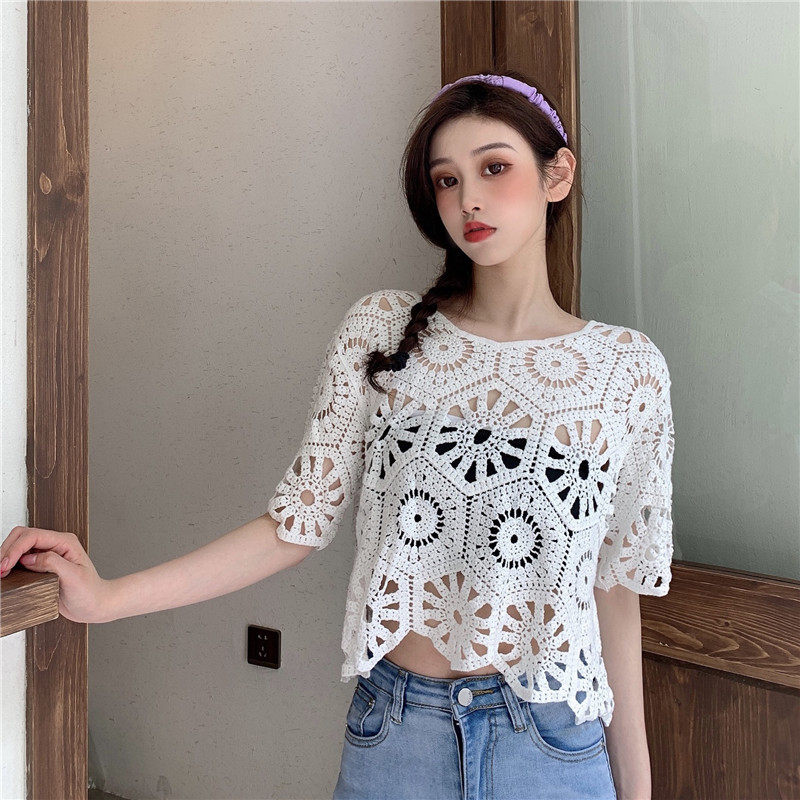 罩衫女2025春夏新款棉质小清新短外套披肩空调衫防晒衫镂空针织衫