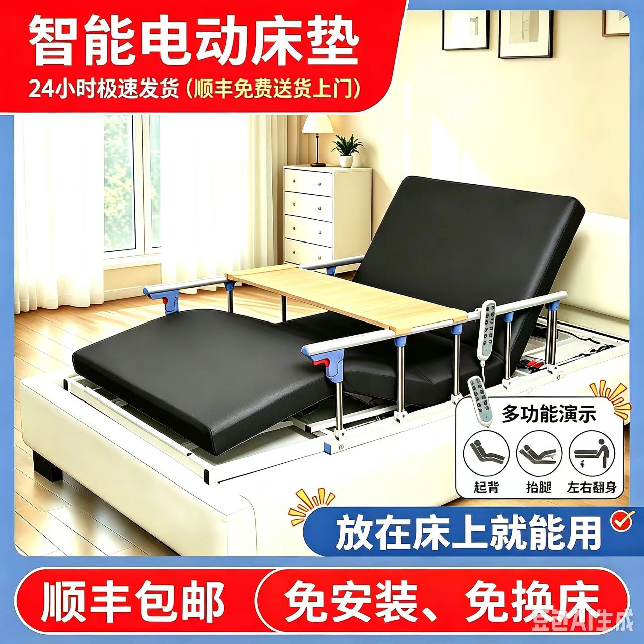 老人电动起背辅助器翻身护理床垫