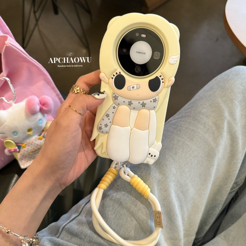 个性卡通少女黄发围巾女孩适用华为mate80pro手机壳mate70pro全包硅胶Pura70/80pro软壳p70新款小众