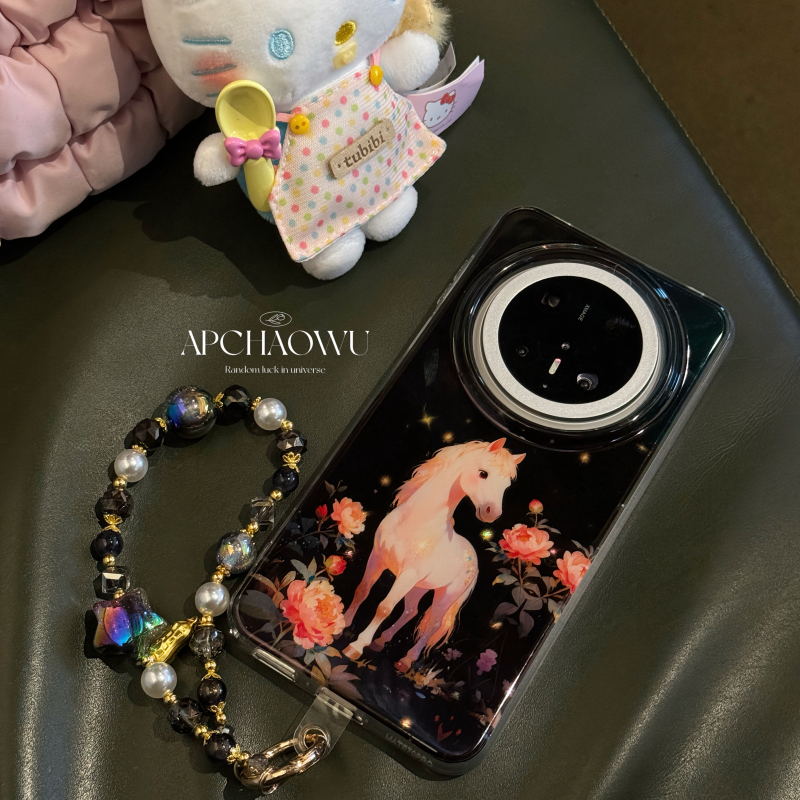 ins双层新年油画花朵小马链条适用mate70pro华为手机壳pura70/80pro创意60pro+全包防摔套mate80pro女款