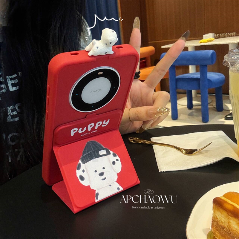 可爱红色墨镜斑点狗狗适用mate70pro华为手机壳mate60/50全包p60磁吸翻盖60pro+皮质pura70pro女款