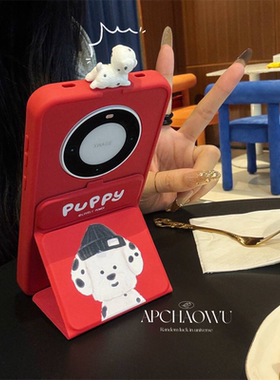 可爱红色墨镜斑点狗狗适用mate70pro华为手机壳mate60/50全包p60磁吸翻盖60pro+皮质pura70pro女款