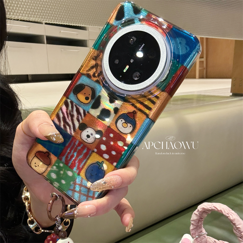 可爱ins双层拼接彩色格小动物适用mate70pro华为手机壳pura70/80pro创意60pro+防摔套mate60pro全包女款