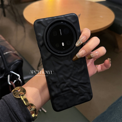 ins简约黑灰纯色褶皱适用mate70pro华为手机壳mate60/50pro全包60pro+防摔套pura70pro男女款mate70