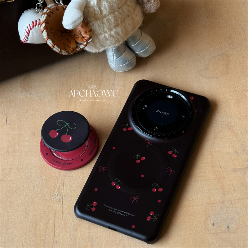 日韩ins黑色樱桃磁吸支架适用mate60pro华为手机壳mate60菲林硬壳60pro+创意防摔女款